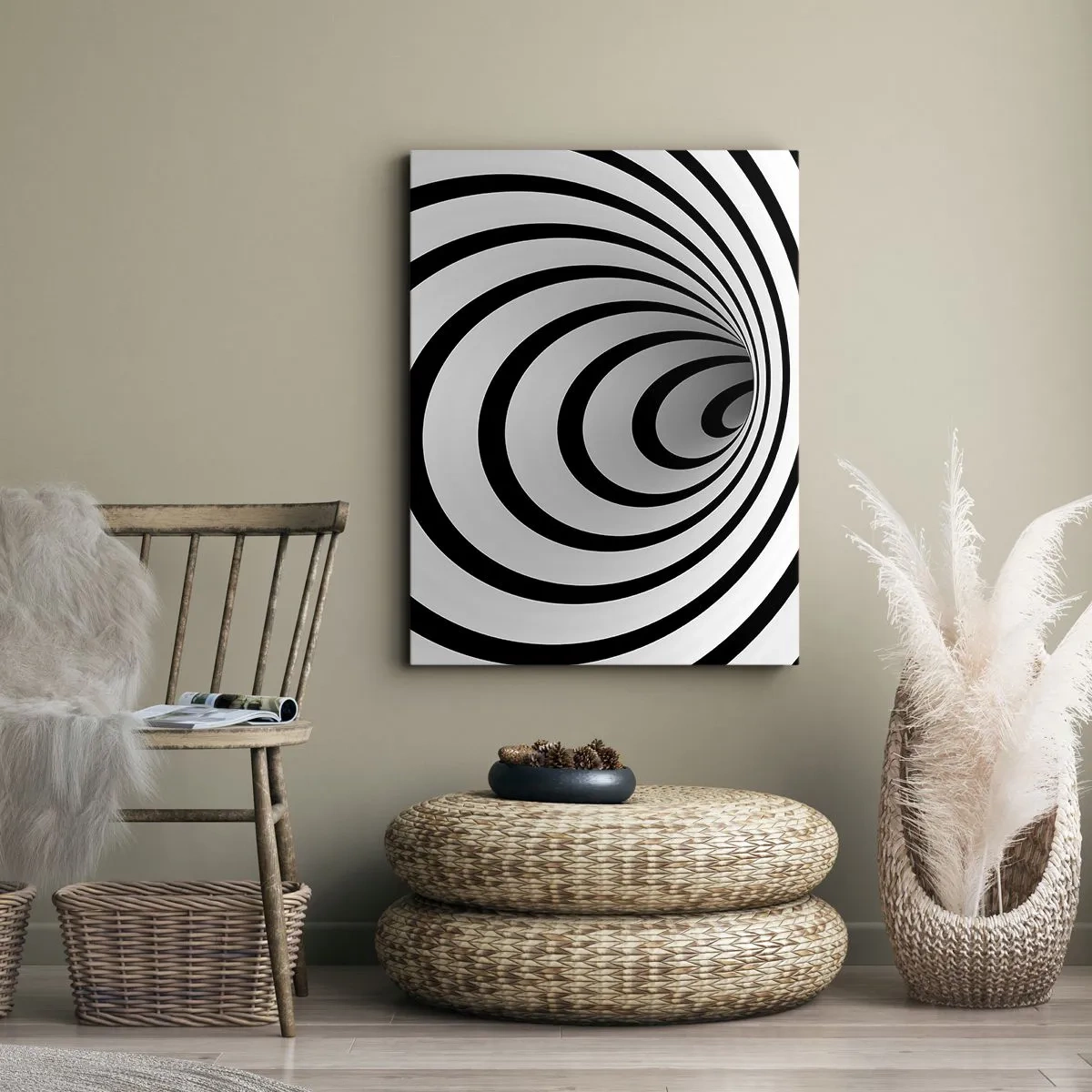 Impression sur toile - Image sur toile - Une spirale noire et blanche créant un effet hypnotique - 50x70cm - Tu ne peux pas y résister aussi ? - Décoration murale moderne pour le salon et la chambre ARTTOR
