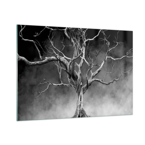 Impression sur verre - Image sur verre - Arbre noir contre le brouillard - 100x70cm - Primordial et sacré - Décoration murale moderne pour le salon et la chambre ARTTOR
