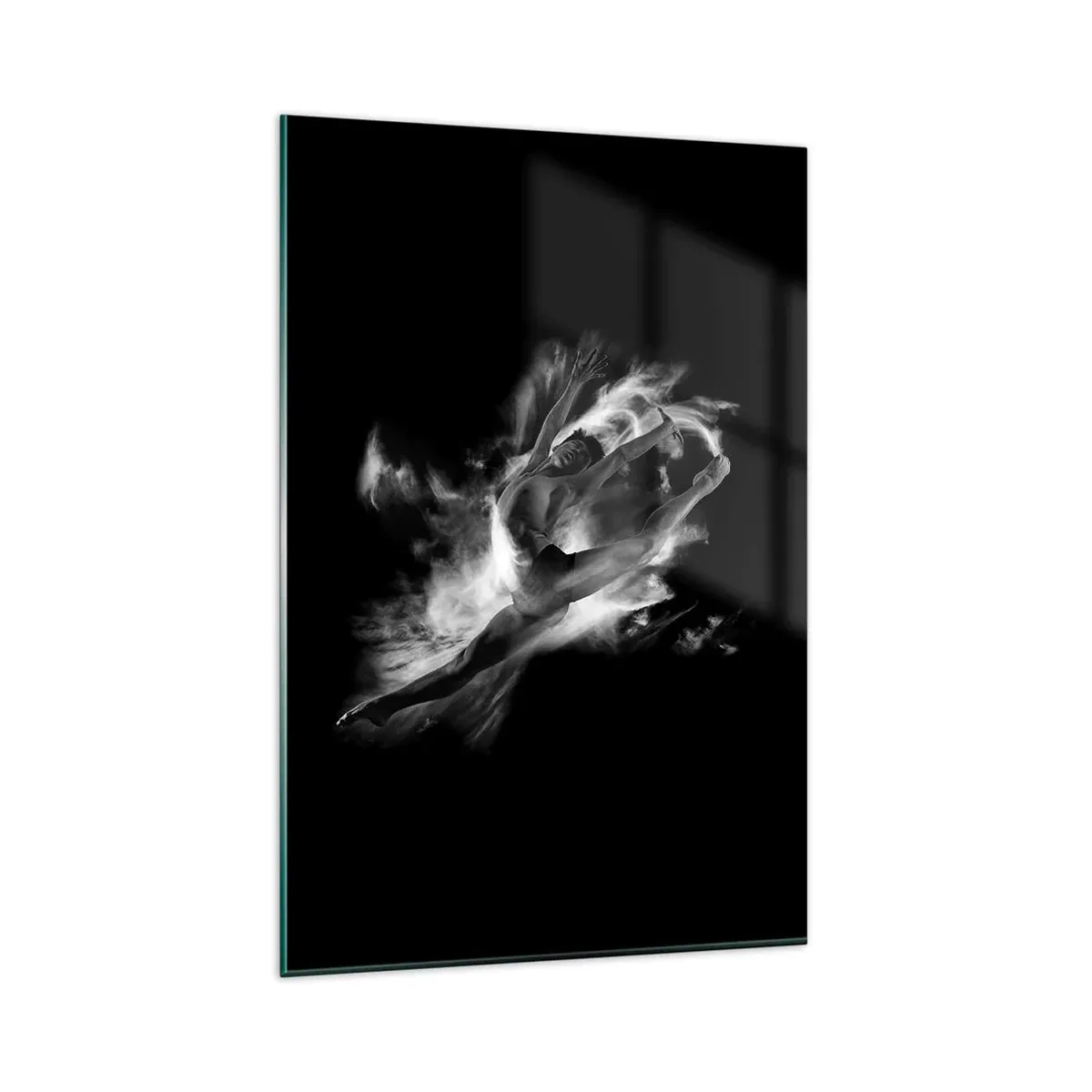 Impression sur verre - Image sur verre - Une danseuse dans une pose dynamique sur fond noir - 80x120cm - Coincé en l'air - Décoration murale moderne pour le salon et la chambre ARTTOR