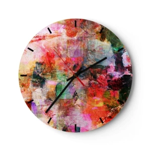Horloge murale - Pendule murale - Une composition abstraite aux couleurs roses et rouges vibrantes. - 30x30cm - Un voyage à travers les roses - Décoration murale moderne pour le salon, la cuisine et la chambre ARTTOR