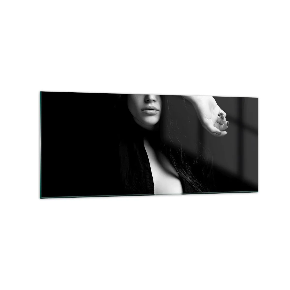 Impression sur verre - Image sur verre - Portrait élégant d'une femme en noir et blanc - 120x50cm - École de séduction - Décoration murale moderne pour le salon et la chambre ARTTOR
