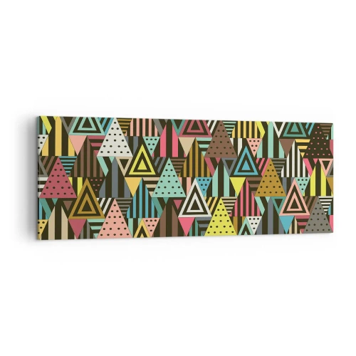 Impression sur toile - Image sur toile - Motif géométrique coloré avec des triangles et des lignes - 140x50cm - En rythme de trois - Décoration murale moderne pour le salon et la chambre ARTTOR