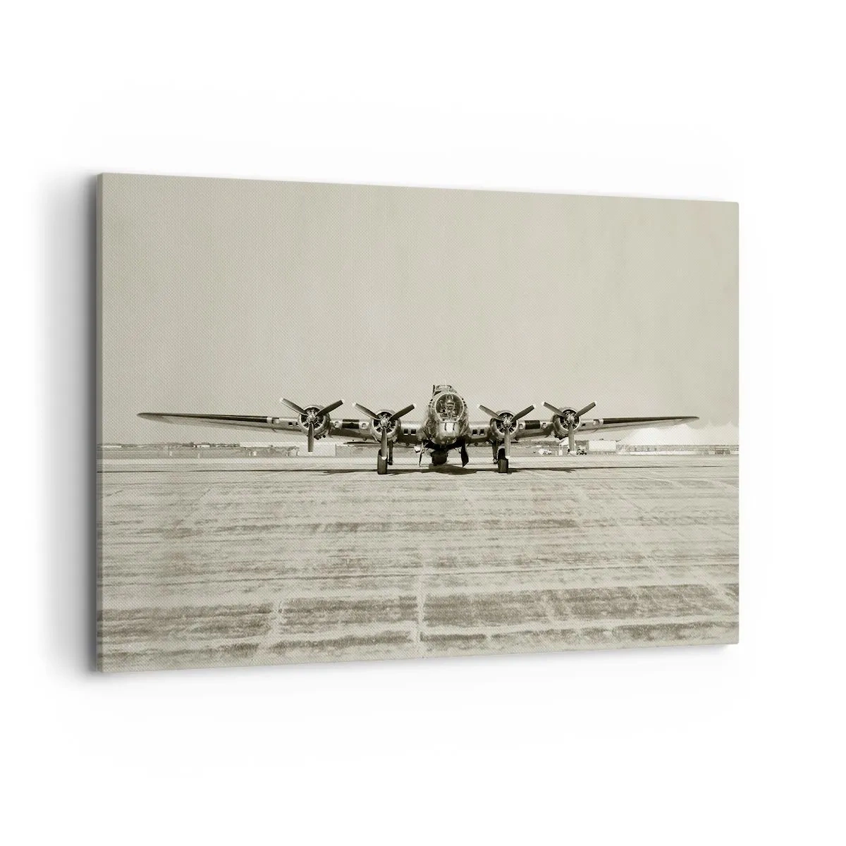 Impression sur toile - Image sur toile - Avion historique à l'aéroport en sépia - 100x70cm - Toujours prêt! - Décoration murale moderne pour le salon et la chambre ARTTOR