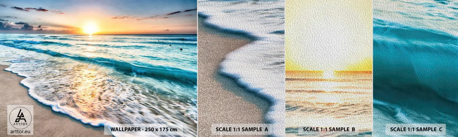 Échantillon de Papier Peint Premium Sand - Une vue qui en vaut la peine - Paysage, Plage, Coucher de soleil - 100x30 cm