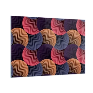 Impression sur verre - Image sur verre - Cercles concentriques colorés formant un motif géométrique - 100x70cm - Dans un rythme circulaire - Décoration murale moderne pour le salon et la chambre ARTTOR