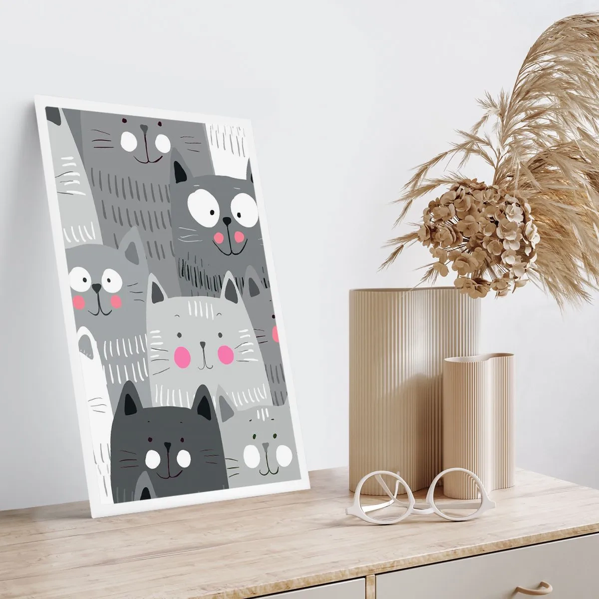 Affiche - Poster - Chats drôles dans les tons de gris - 50x70cm - Le monde des chats - Décoration murale moderne pour le salon et la chambre ARTTOR