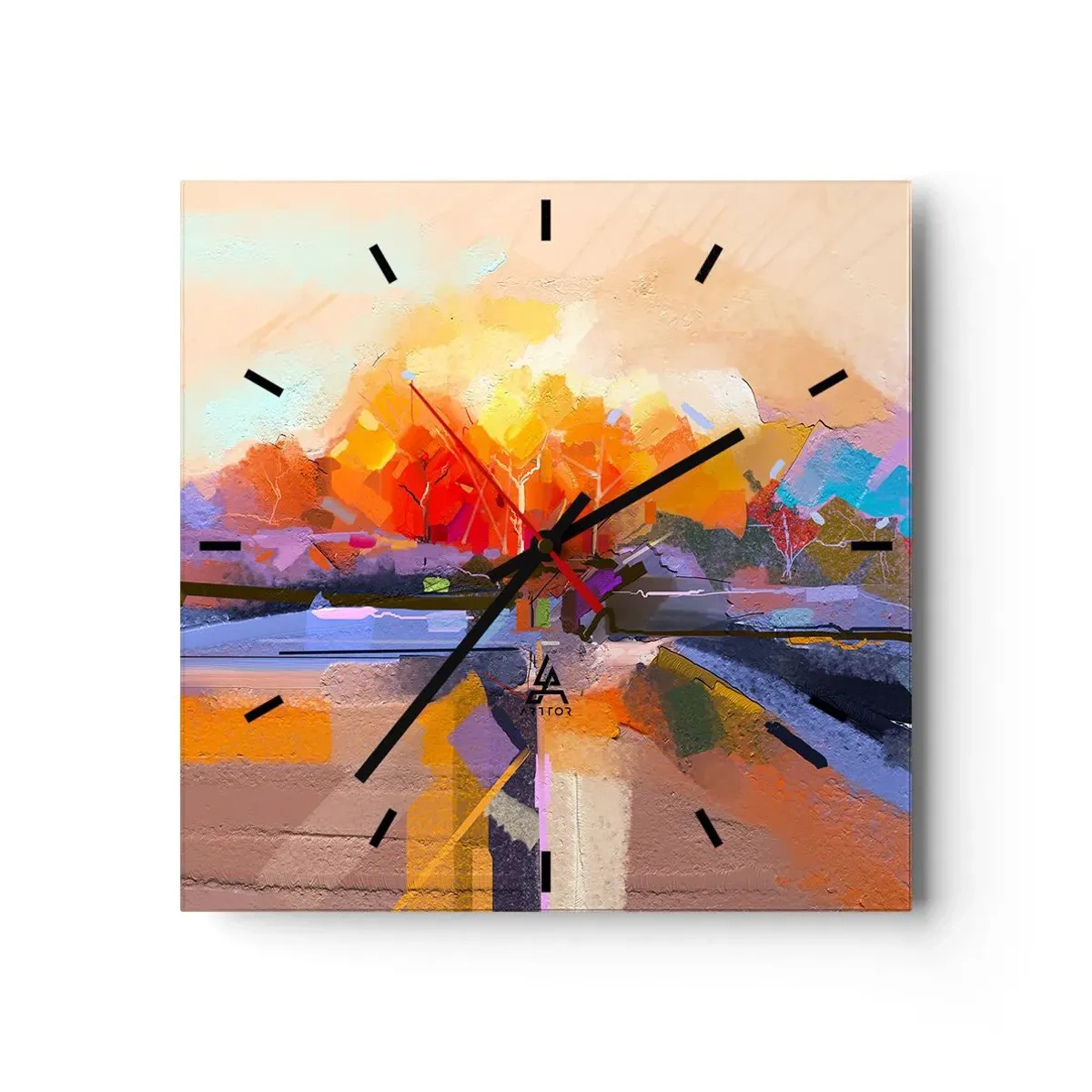 Horloge murale - Pendule murale - Un paysage abstrait aux couleurs d'automne intenses. - 30x30cm - L'automne est arrivé - Décoration murale moderne pour le salon et la chambre ARTTOR