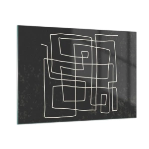 Impression sur verre - Image sur verre - Abstraction géométrique avec des lignes blanches sur fond noir - 100x70cm - Pas aussi simple - Décoration murale moderne pour le salon et la chambre ARTTOR