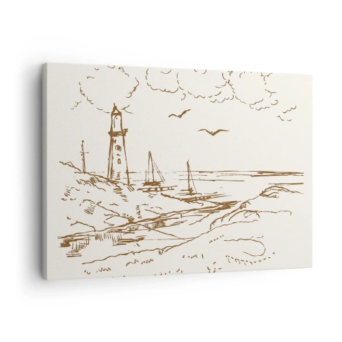 Impression sur toile - Image sur toile - Croquis d'un phare surplombant la mer - 70x50cm - Esquisse de souvenirs d'été - Décoration murale moderne pour le salon et la chambre ARTTOR