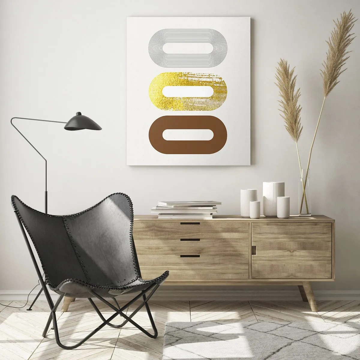 Impression sur verre - Image sur verre - Graphismes géométriques modernes en or et bronze - 50x70cm - Ooo! - Décoration murale moderne pour le salon et la chambre ARTTOR
