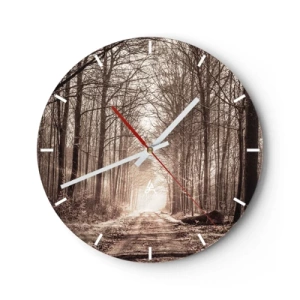 Horloge murale - Pendule murale - Une allée d'arbres dans un paysage d'automne avec une perspective sur les profondeurs - 30x30cm - Cathédrale de la forêt - Décoration murale moderne pour le salon, la cuisine et la chambre ARTTOR
