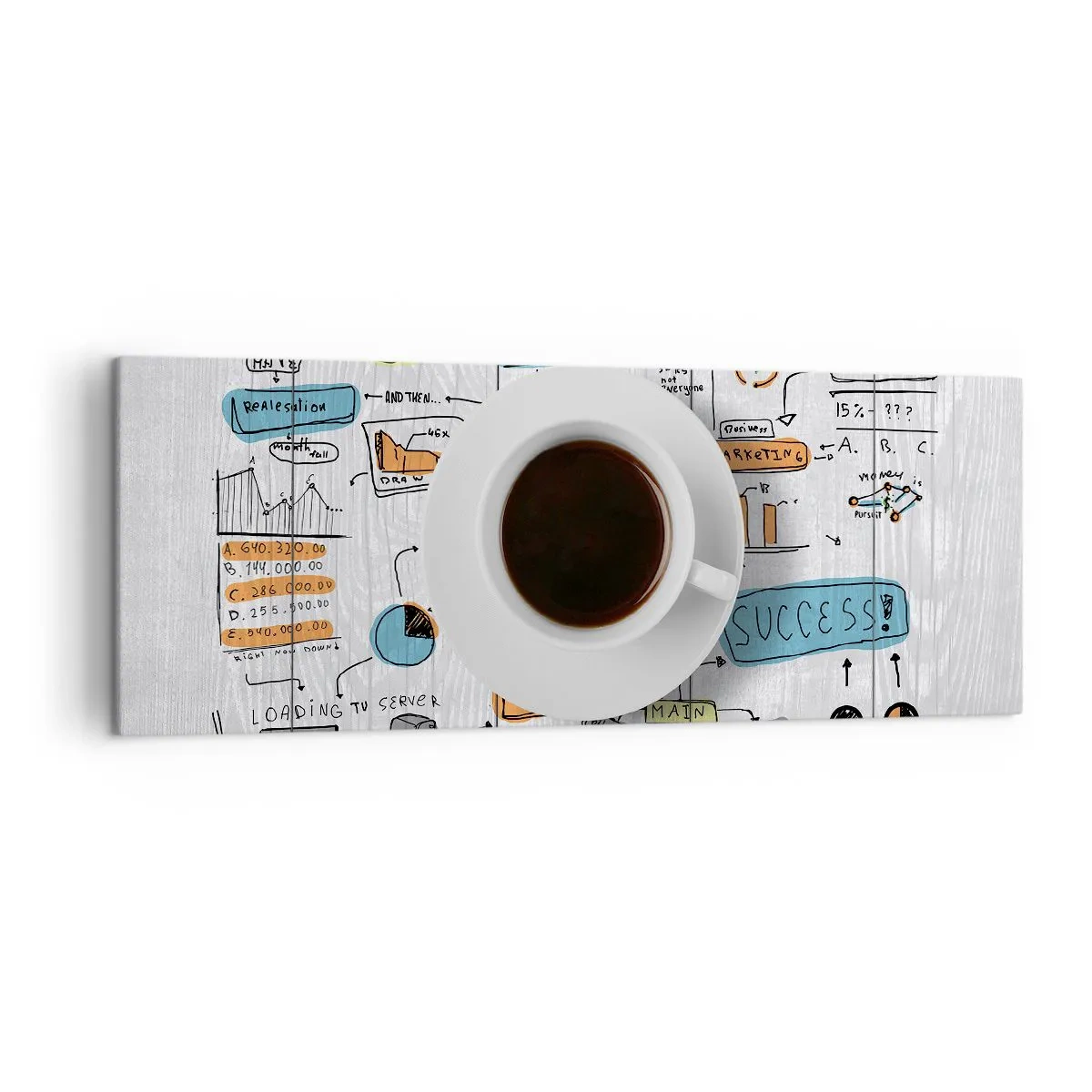 Impression sur toile - Image sur toile - Une tasse de café sur fond de dessin conceptuel - 140x50cm - Il est temps de faire une pause - Décoration murale moderne pour le salon et la chambre ARTTOR