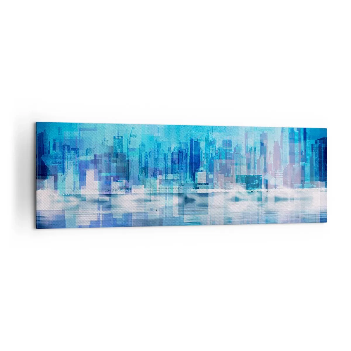 Impression sur toile - Image sur toile - Panorama urbain abstrait dans des tons bleus - 160x50cm - Noyé dans le bleu - Décoration murale moderne pour le salon et la chambre ARTTOR