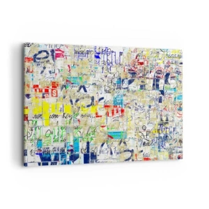 Impression sur toile - Image sur toile - Graffiti abstrait avec inscriptions et motifs colorés - 100x70cm - Ca fait juste plaisir aux yeux - Décoration murale moderne pour le salon et la chambre ARTTOR