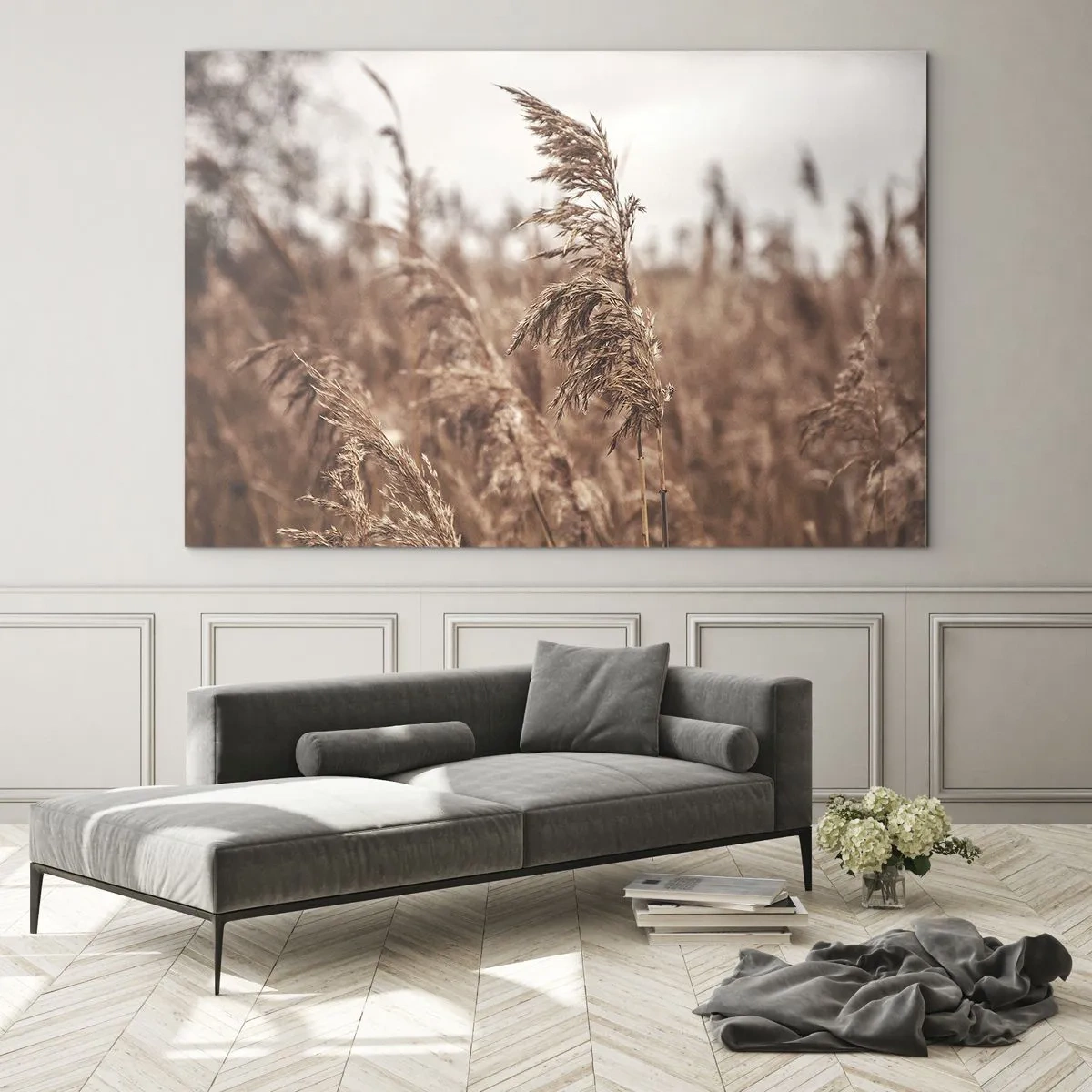 Impression sur verre - Image sur verre - Herbes séchées dans le vent dans la lumière d'automne de la nature - 120x80cm - C'est déjà l'automne dans les champs - Décoration murale moderne pour le salon et la chambre ARTTOR