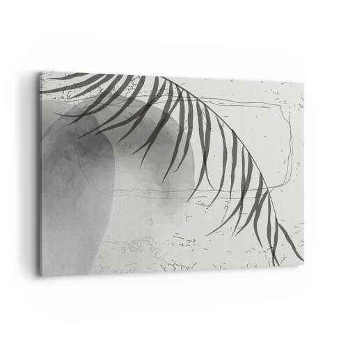 Impression sur toile - Image sur toile - Un délicat motif de feuille de palmier sur un fond clair dans un style scandinave. - 100x70cm - L'exotisme subtil de la nature - Décoration murale moderne pour le salon et la chambre ARTTOR