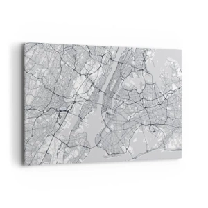 Impression sur toile - Image sur toile - Un plan de ville dans un style minimaliste sur fond gris - 120x80cm - Anatomie de la métropole - Décoration murale moderne pour le salon et la chambre ARTTOR