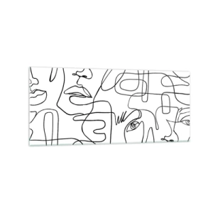 Impression sur verre - Image sur verre - Un dessin minimaliste d'un visage avec des lignes sur un fond clair. - 120x50cm - Dans des émotions enchevêtrées - Décoration murale moderne pour le salon et la chambre ARTTOR