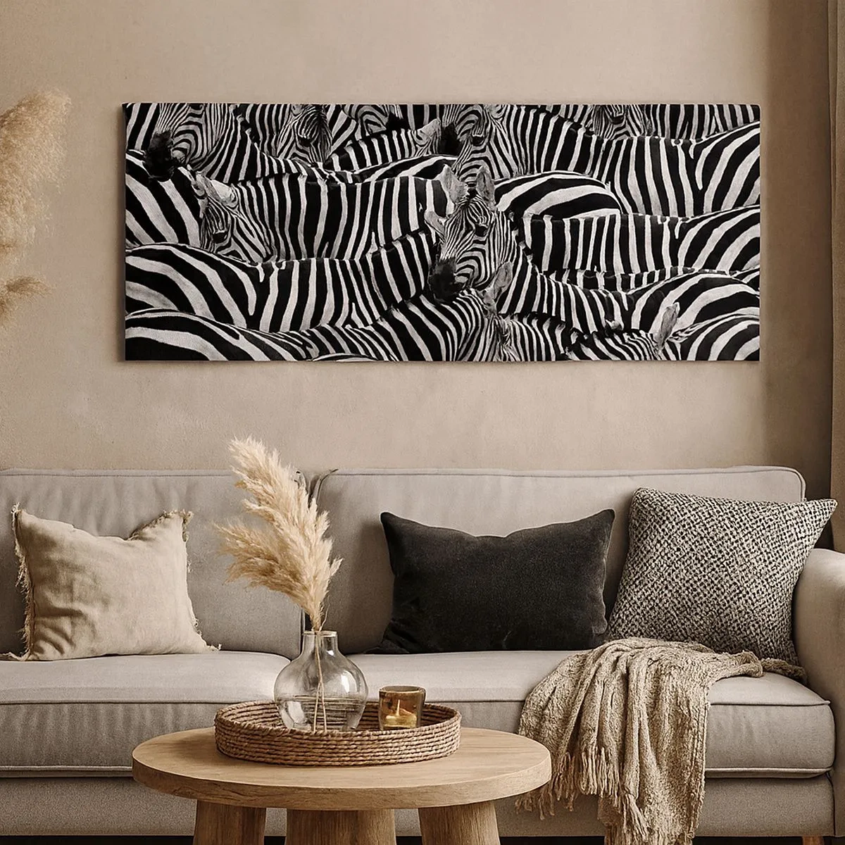 Impression sur toile - Image sur toile - Portrait collectif à rayures - 100x40 cm