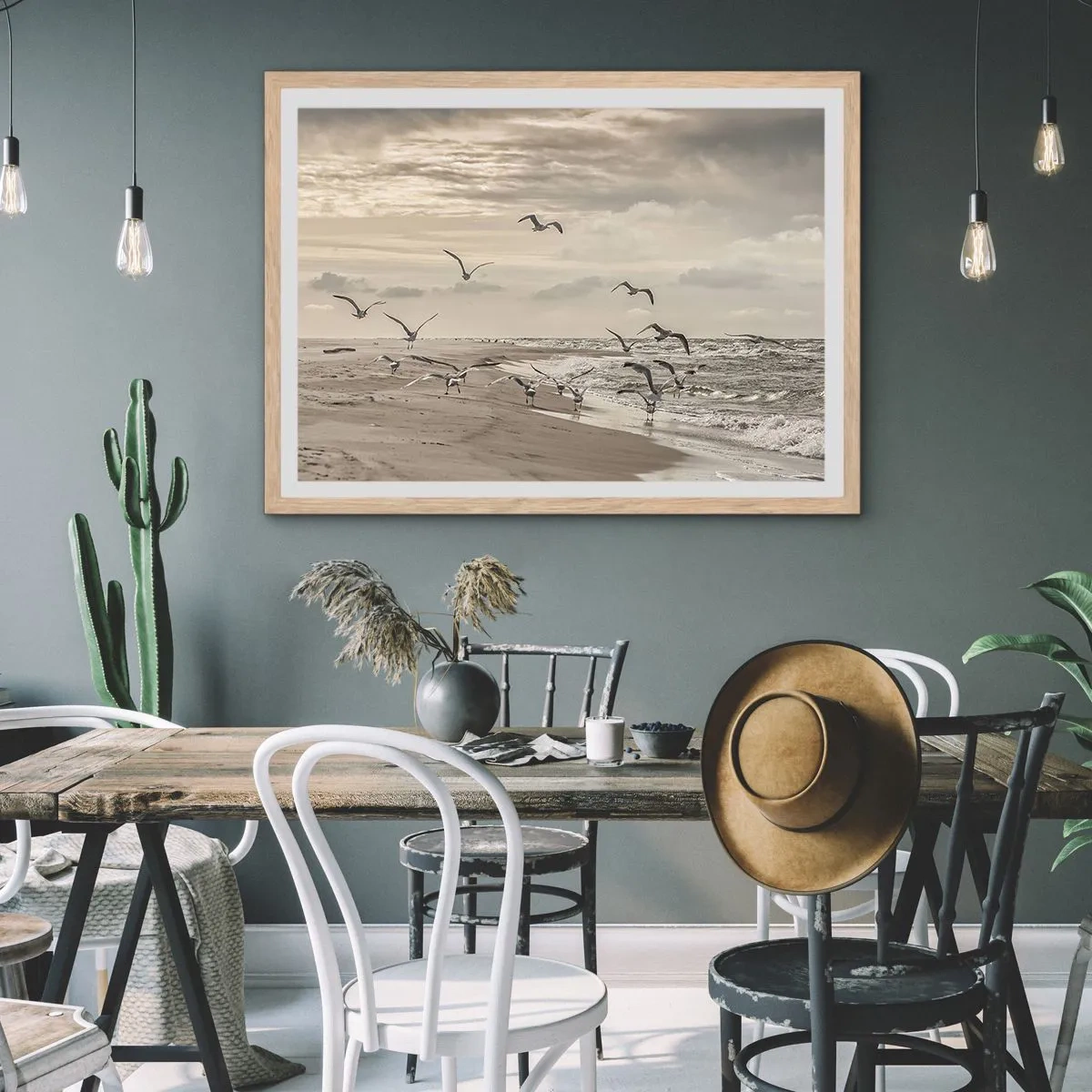 Affiche dans un chêne clair - Poster - Le bruit de la mer, le chant des oiseaux - 70x50 cm