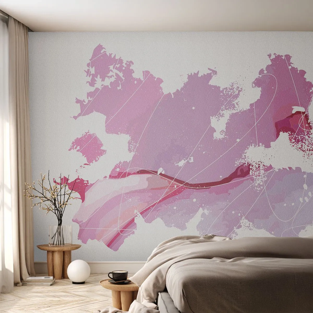 Papier Peint Photo Standard Eco - Carte du monde rose - Minimalisme, Pastel, Carte - 350x256 cm