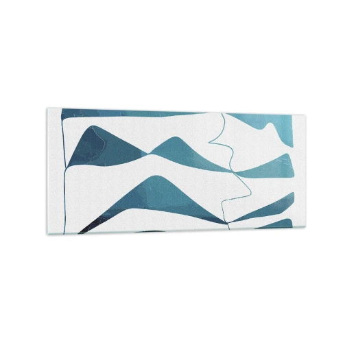Impression sur verre - Image sur verre - Formes abstraites dans des tons de bleu sur fond blanc - 120x50cm - Abstraction : composé turquoise - Décoration murale moderne pour le salon et la chambre ARTTOR