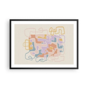 Affiche dans un cadre noir - Poster - Lignes abstraites pastel créant des motifs géométriques - 70x50cm - Labyrinthe – une aventure joyeuse - Décoration murale moderne pour le salon et la chambre ARTTOR