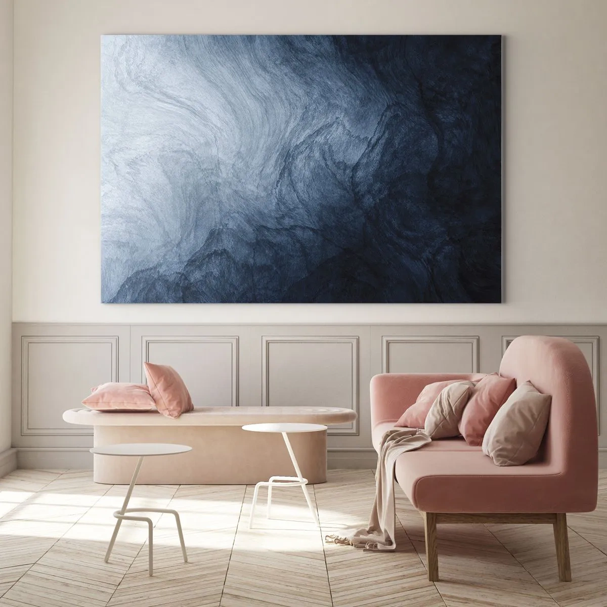 Impression sur verre - Image sur verre - Profondeur abstraite dans les tons de bleu marine et de gris - 120x80cm - Atteindre en profondeur - Décoration murale moderne pour le salon et la chambre ARTTOR