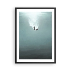 Affiche dans un cadre noir - Poster - Silhouette d'un homme tombant dans les profondeurs de l'eau - 50x70cm - Dans les bras de l'océan - Décoration murale moderne pour le salon et la chambre ARTTOR