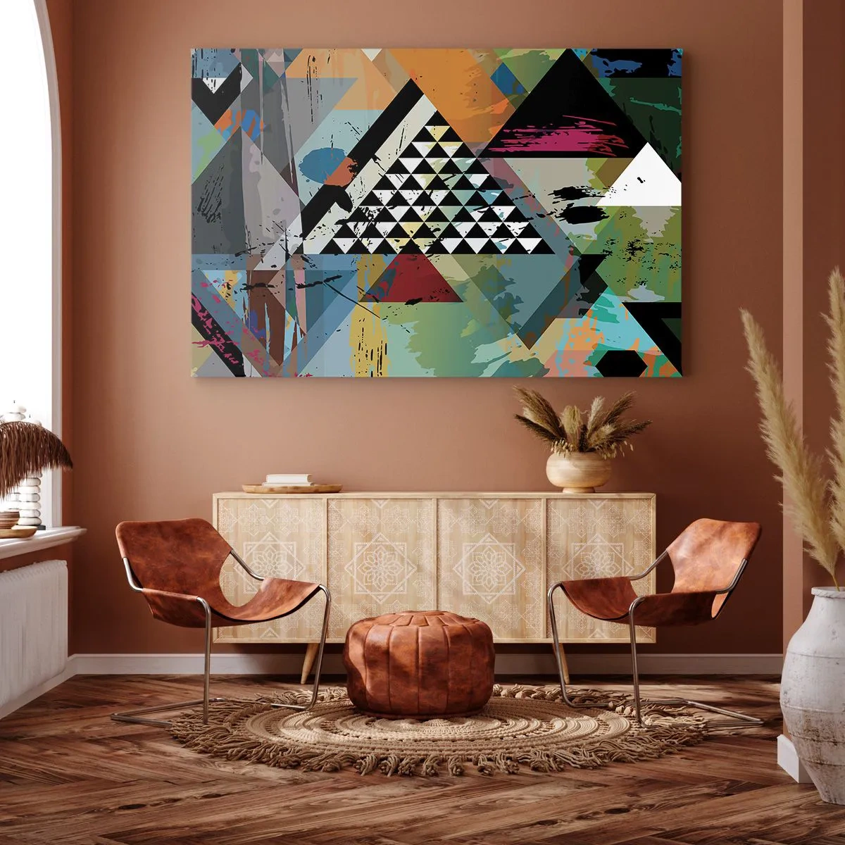 Impression sur toile - Image sur toile - Une composition abstraite de formes géométriques et de couleurs. - 70x50cm - Comme c'est facile - Décoration murale moderne pour le salon et la chambre ARTTOR
