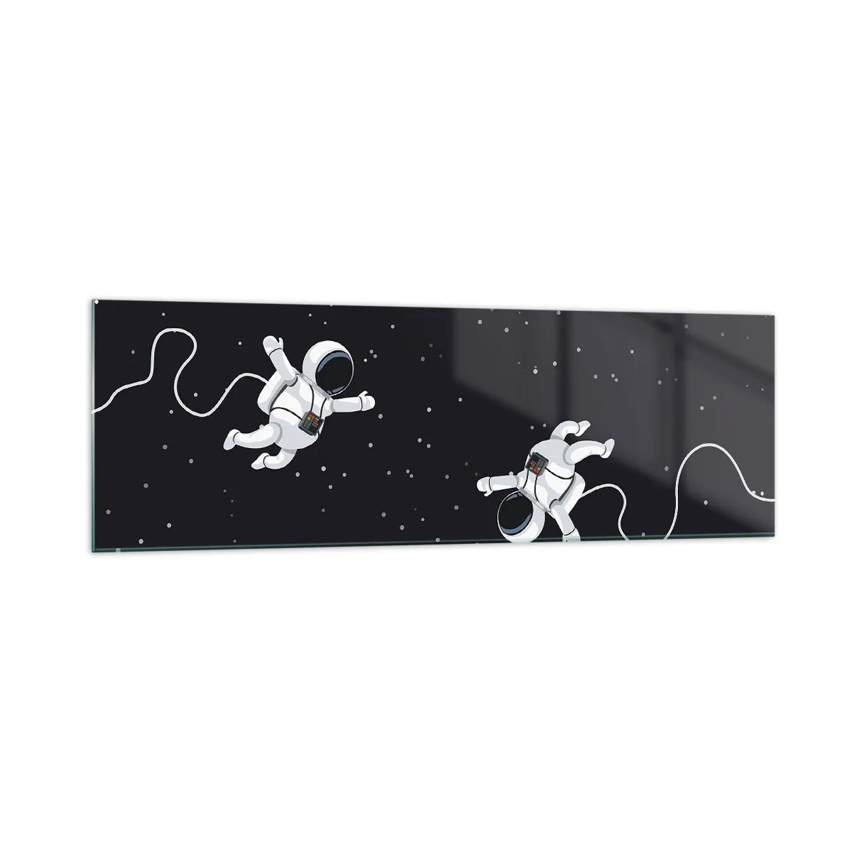 Impression sur verre - Image sur verre - Des astronautes flottant dans l'espace sur fond d'étoiles - 160x50cm - Sortie cosmique - Décoration murale moderne pour le salon et la chambre ARTTOR