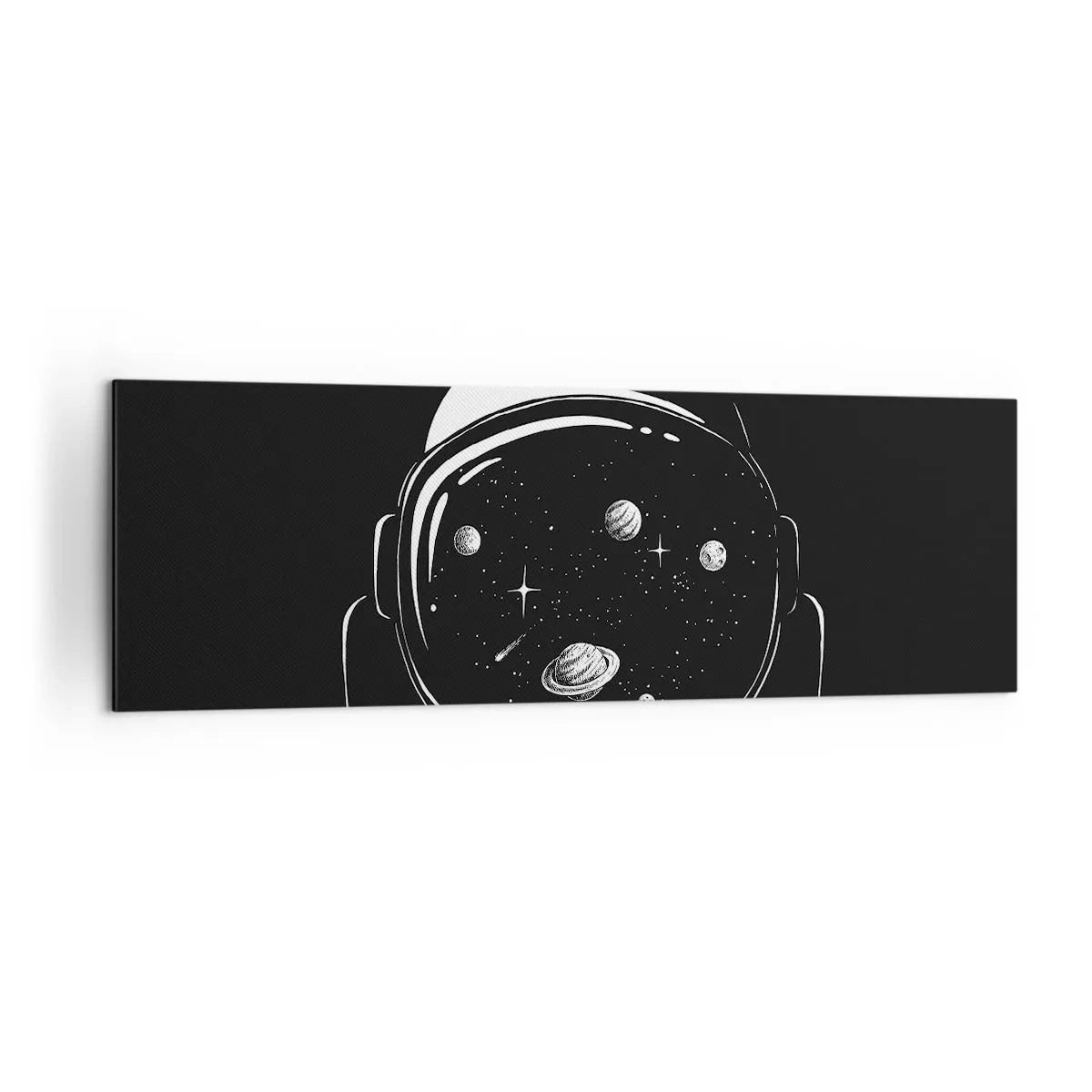 Impression sur toile - Image sur toile - Un casque d'astronaute minimaliste avec vue sur l'espace - 160x50cm - Sympa la vue - Décoration murale moderne pour le salon et la chambre ARTTOR