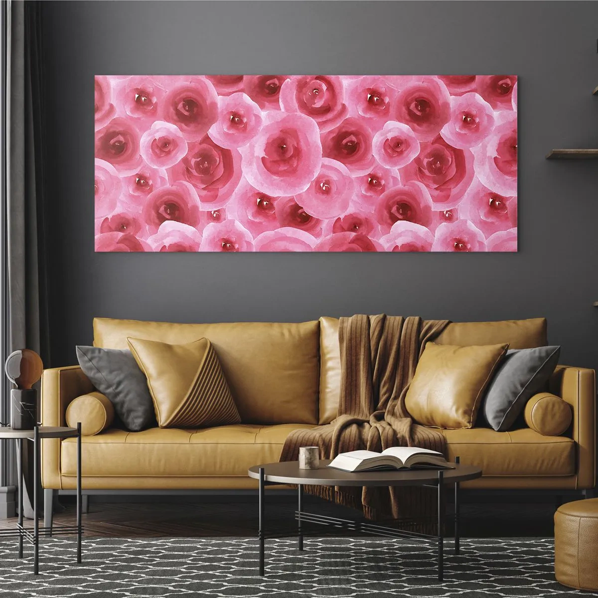 Impression sur verre - Image sur verre - Roses délicates dans des tons pastel de rose - 140x50cm - Roses en-haut et en-bas - Décoration murale moderne pour le salon et la chambre ARTTOR