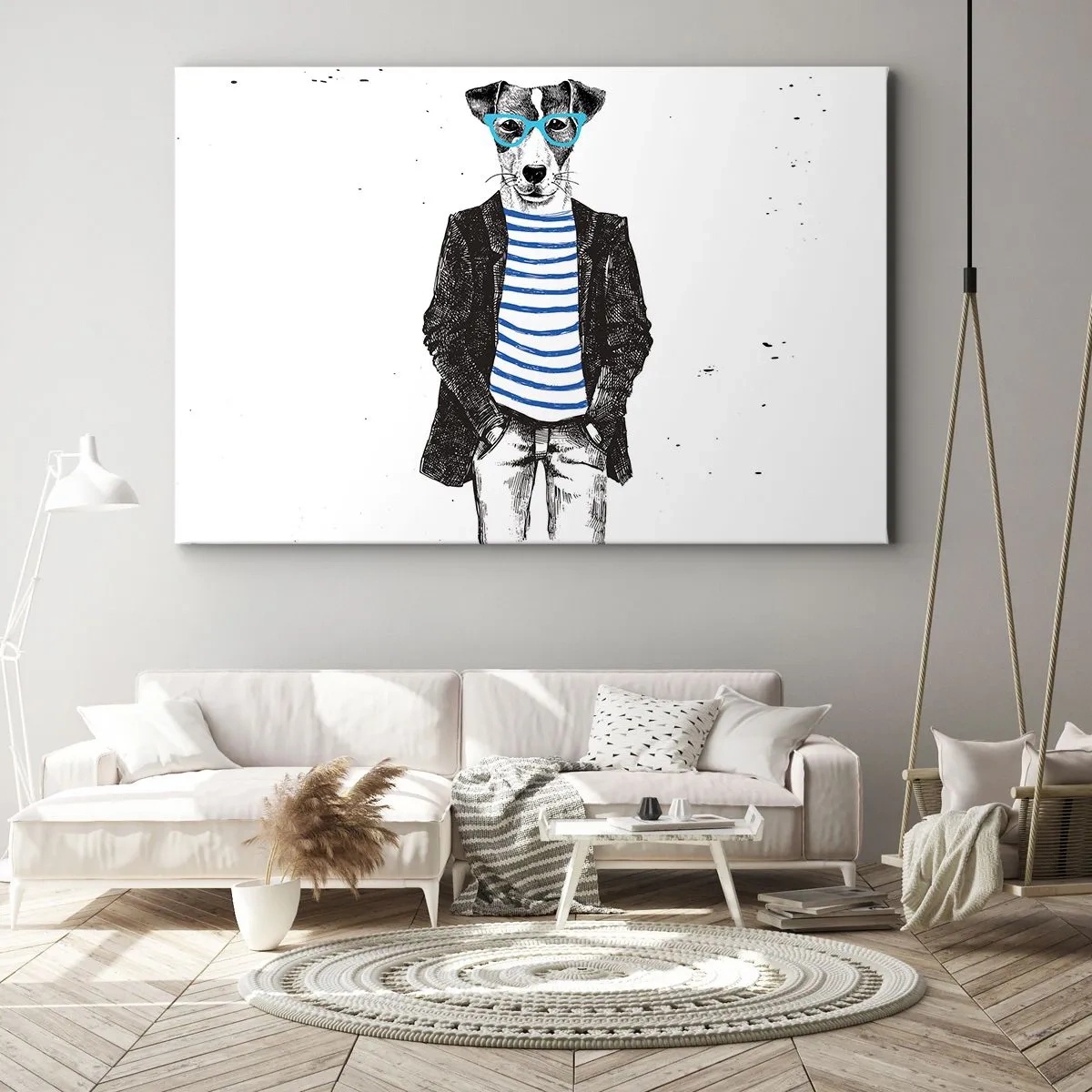 Impression sur toile - Image sur toile - Portrait d'un chien portant des lunettes et une chemise de marin dans un style humoristique - 120x80cm - Un charme de chien - Décoration murale moderne pour le salon et la chambre ARTTOR