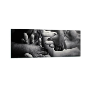 Impression sur verre - Image sur verre - Mains noires et blanches de différentes générations - 140x50cm - Être humain - Décoration murale moderne pour le salon et la chambre ARTTOR