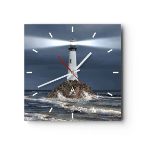 Horloge murale - Pendule murale - Un phare sur un rocher entouré d'une mer agitée - 30x30cm - I… i… ici ! - Décoration murale moderne pour le salon et la chambre ARTTOR