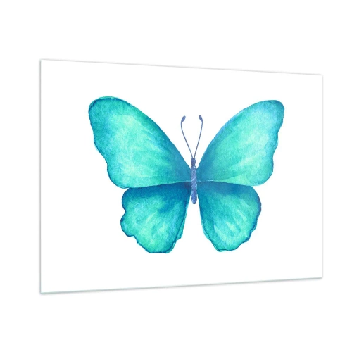 Impression sur verre - Image sur verre - Papillon bleu en style aquarelle sur fond blanc - 100x70cm - Nature turquoise - Décoration murale moderne pour le salon et la chambre ARTTOR