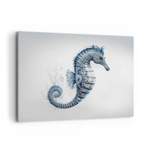 Impression sur toile - Image sur toile - Hippocampe dans des tons de bleu avec des détails à l'aquarelle - 100x70cm - Une subtile plaisanterie de la nature - Décoration murale moderne pour le salon et la chambre ARTTOR