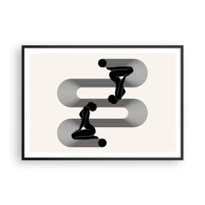 Affiche dans un cadre noir - Poster - Silhouettes noires avec des lignes géométriques sur fond clair - 100x70cm - Symétrie sensuelle - Décoration murale moderne pour le salon et la chambre ARTTOR