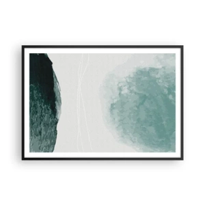 Affiche dans un cadre noir - Poster - Une délicate composition abstraite dans des tons de vert avec des formes subtiles sur un fond clair. - 100x70cm - Rencontre avec le brouillard - Décoration murale moderne pour le salon et la chambre ARTTOR