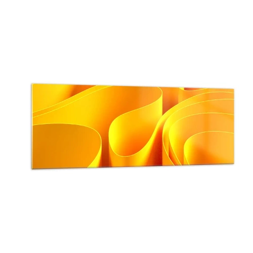 Impression sur verre - Image sur verre - Vagues abstraites jaunes ressemblant à des rayons de soleil - 140x50cm - Comme les vagues du soleil - Décoration murale moderne pour le salon et la chambre ARTTOR