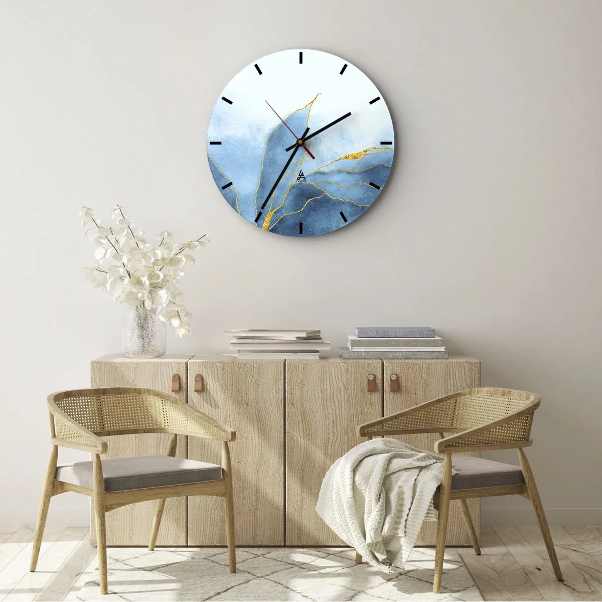 Horloge murale - Pendule murale - Bleu doré - 40x40 cm