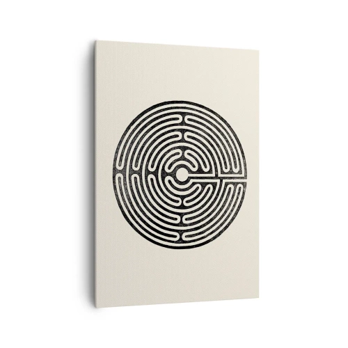 Impression sur toile - Image sur toile - Labyrinthe circulaire noir et blanc sur fond clair - 70x100cm - Ordre mystérieux - Décoration murale moderne pour le salon et la chambre ARTTOR
