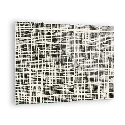 Impression sur verre - Image sur verre - Une abstraction en noir et blanc ressemblant à une grille de points. - 70x50cm - Composition tissée - Décoration murale moderne pour le salon et la chambre ARTTOR