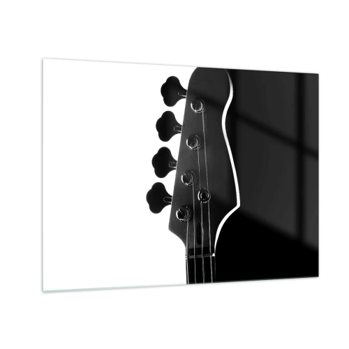 Impression sur verre - Image sur verre - Tête de guitare basse noire et blanche avec ombre - 70x50cm - Silence de roche - Décoration murale moderne pour le salon et la chambre ARTTOR
