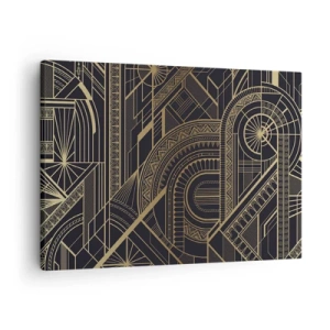 Impression sur toile - Image sur toile - Motifs géométriques dorés sur fond noir dans le style Art Déco - 70x50cm - Concept, idée, plan - Décoration murale moderne pour le salon et la chambre ARTTOR