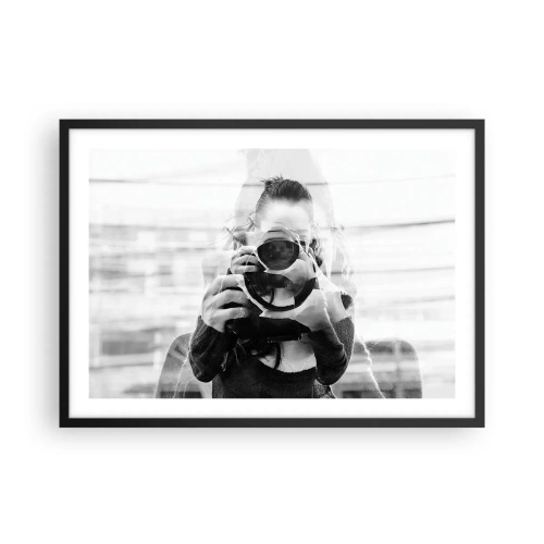 Affiche dans un cadre noir - Poster - Portrait en double exposition noir et blanc d'un photographe - 70x50cm - Créateur et matériel - Décoration murale moderne pour le salon et la chambre ARTTOR