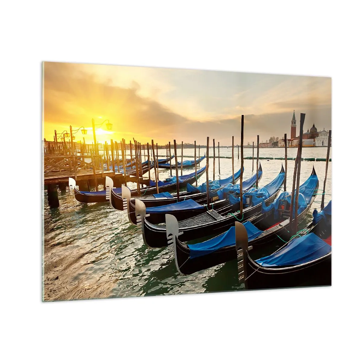 Impression sur verre - Image sur verre - Gondoles à Venise au coucher du soleil - 100x70cm - Avant que le vacarme n'arrive - Décoration murale moderne pour le salon et la chambre ARTTOR