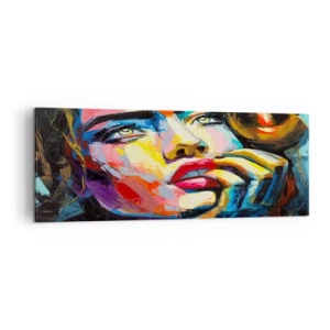 Impression sur toile - Image sur toile - Portrait coloré d'une femme dans le style expressionniste - 140x50cm - Les rêves volent dans le ciel comme des oiseaux - Décoration murale moderne pour le salon et la chambre ARTTOR