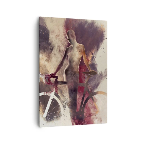 Impression sur toile - Image sur toile - Silhouette abstraite avec un vélo dans un style artistique - 70x100cm - Une âme de vélo aux formes marbrées - Décoration murale moderne pour le salon et la chambre ARTTOR